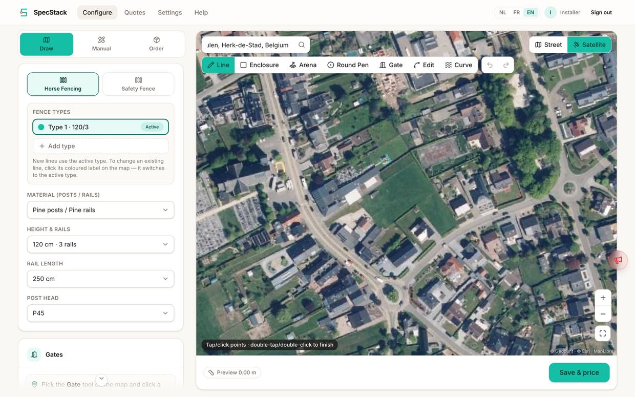 Satellite view of a Belgian village with fields, ready to draw on.